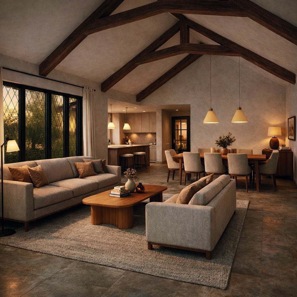 Tudor interior with exposed beams